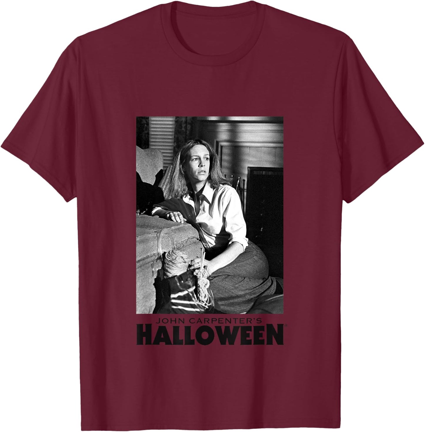 Halloween Laurie Strode Hiding From Michael T-Shirt - T-Shirt | Maroon