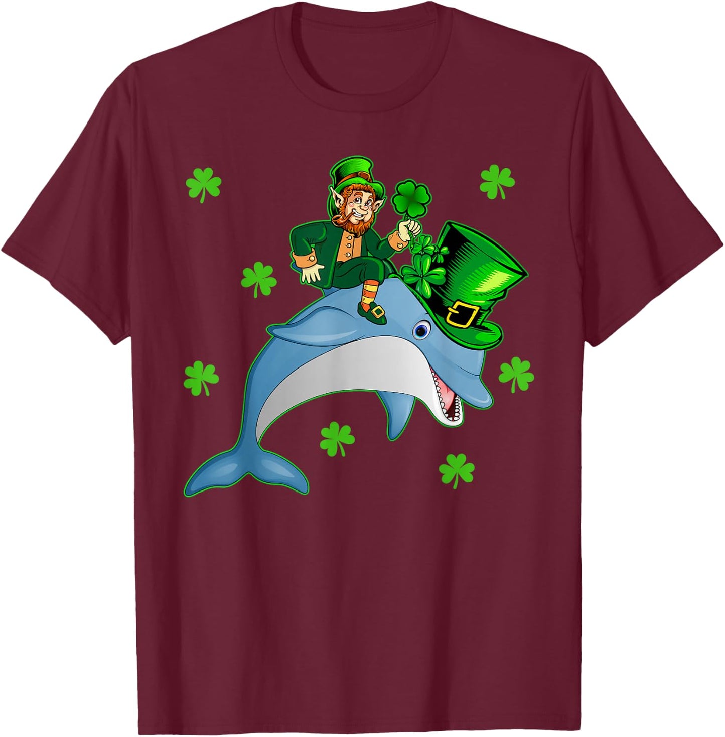 Lucky Dolphin Leprechaun Riding Dolphin St. Patrick's Day T-Shirt - T-Shirt | Maroon