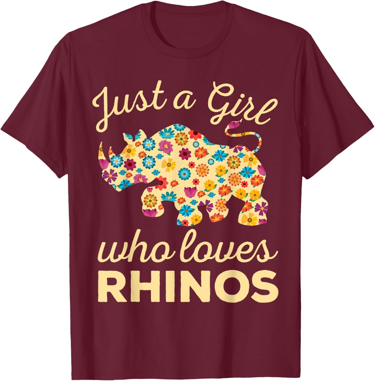 Just A Girl Who Loves Rhinos Rhinoceros Horn Safari Wildlife T-Shirt - T-Shirt | Maroon