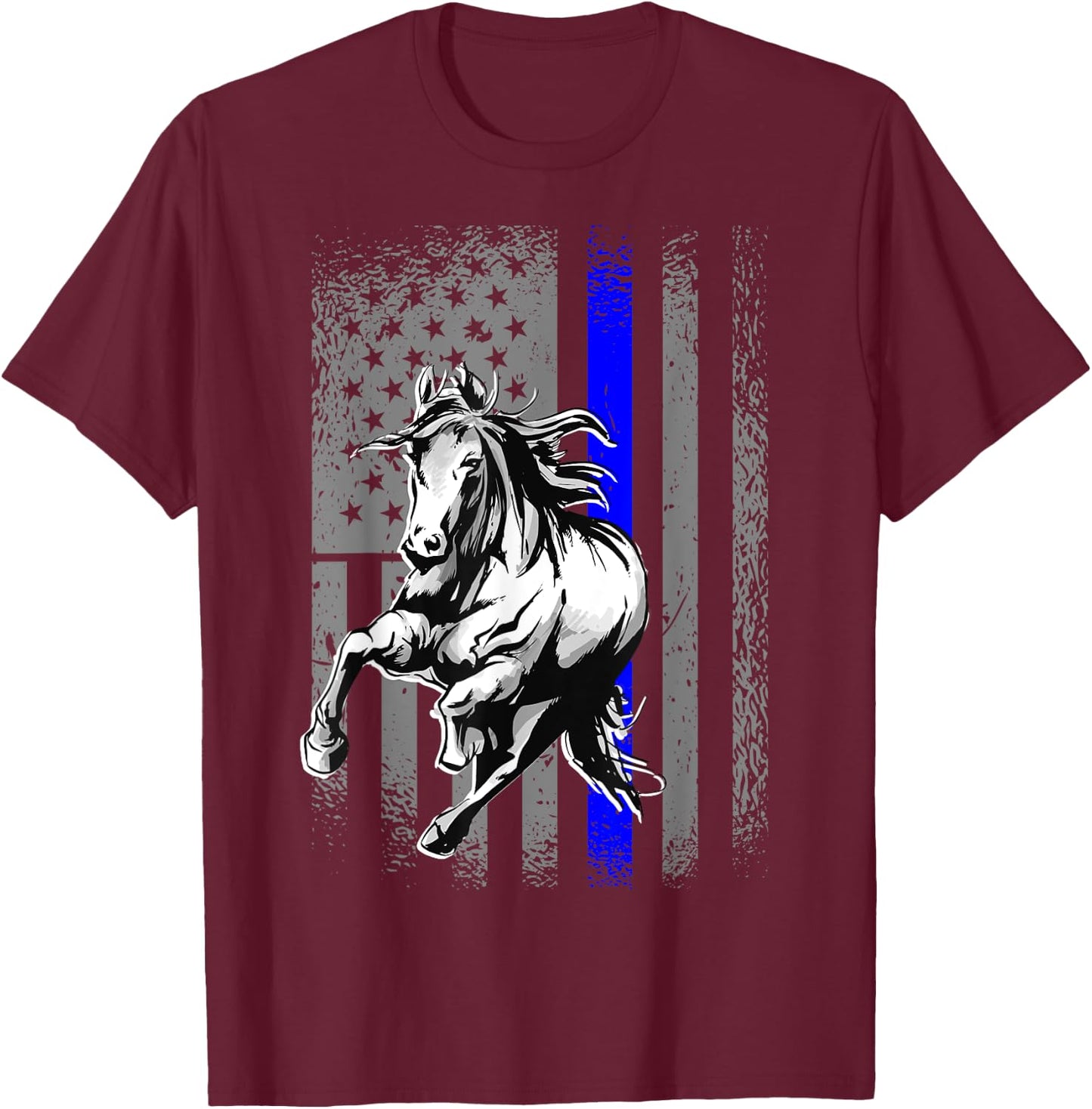 Mounted Patrol Police Horse American Flag T-Shirt - T-Shirt | Maroon