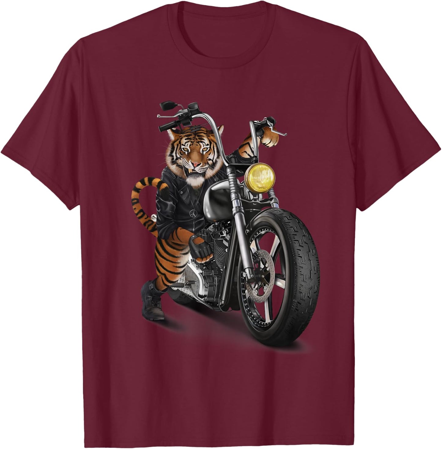 Fox Republic Design -Adults & Kids Tiger Print - Black, Small T-Shirt - T-Shirt | Maroon