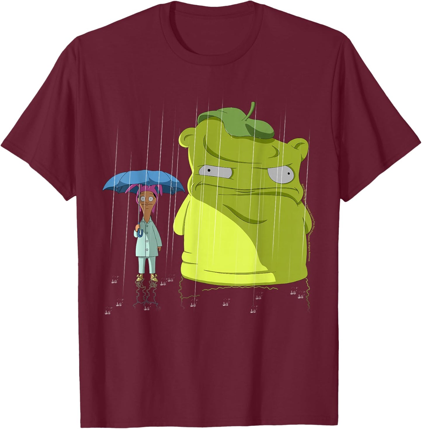 Bob's Burgers Louise & Kuchi Kopi Rain Portrait T-Shirt - T-Shirt | Maroon