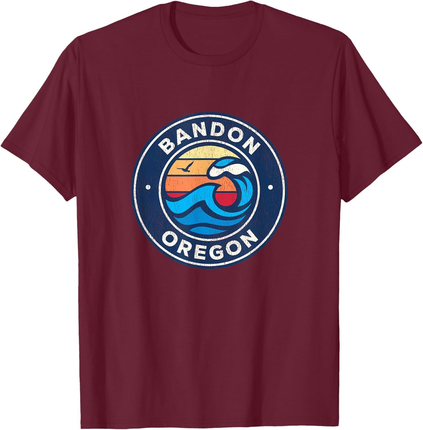 Bandon Oregon OR Vintage Nautical Waves Design T-Shirt - T-Shirt | Maroon