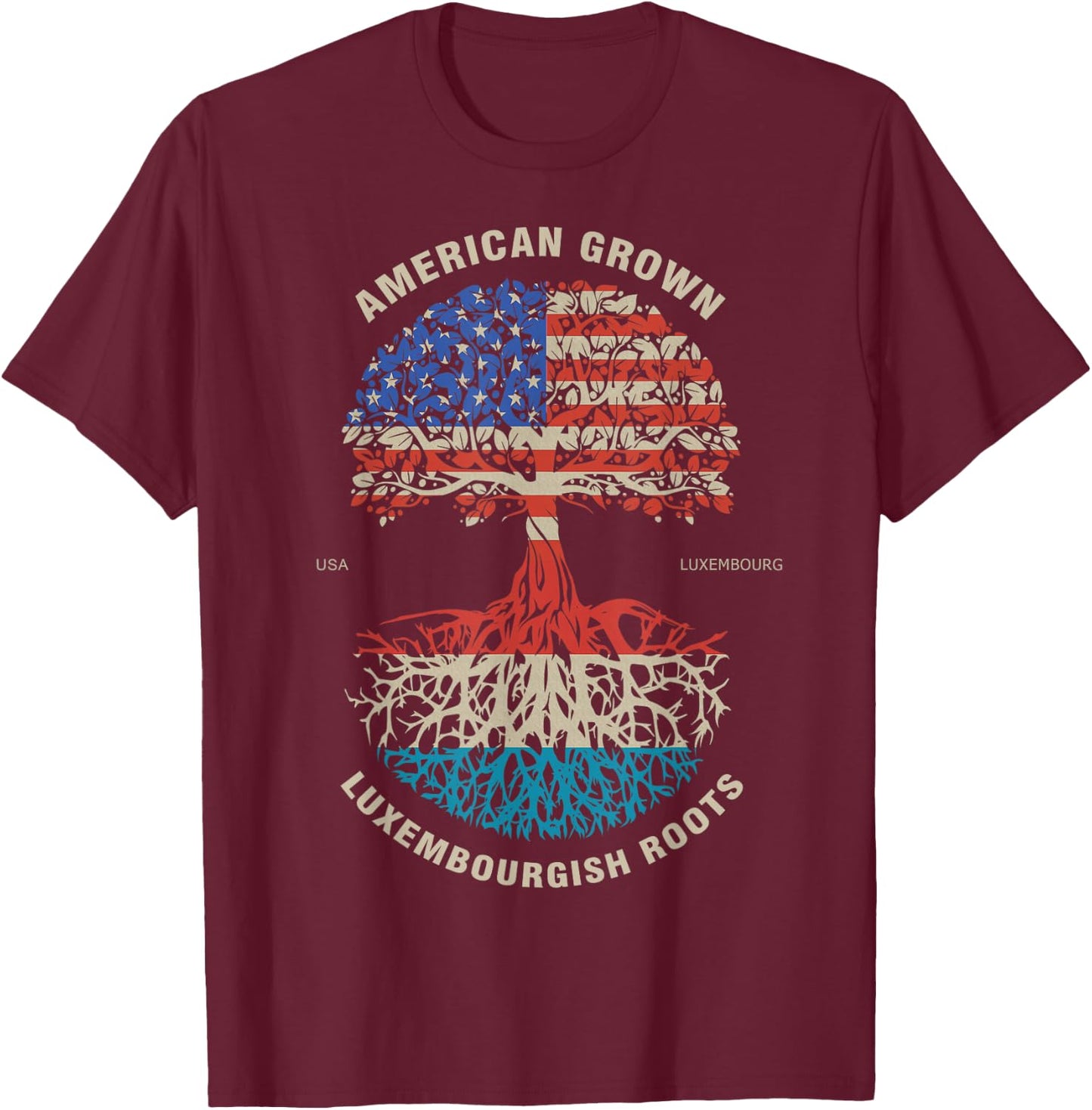 American Grown Luxembourgish Roots Luxembourg Flag T-Shirt - T-Shirt | Maroon