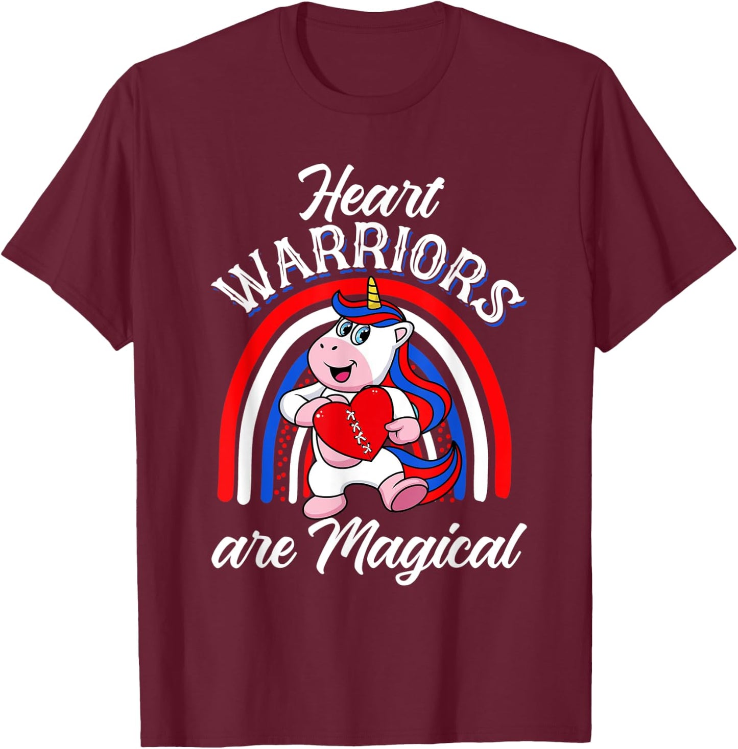 Heart Warrior Rainbow Magical Unicorn Red And Blue Gifts T-Shirt - T-Shirt | Maroon