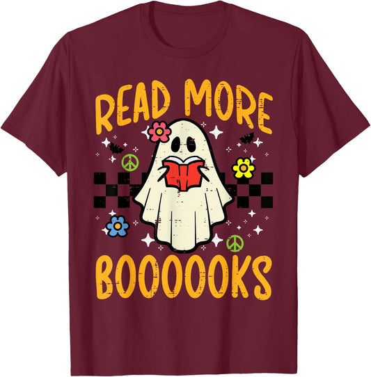 Halloween Read More Books Retro Costume Teacher Women Girls T-Shirt - T-Shirt | Maroon