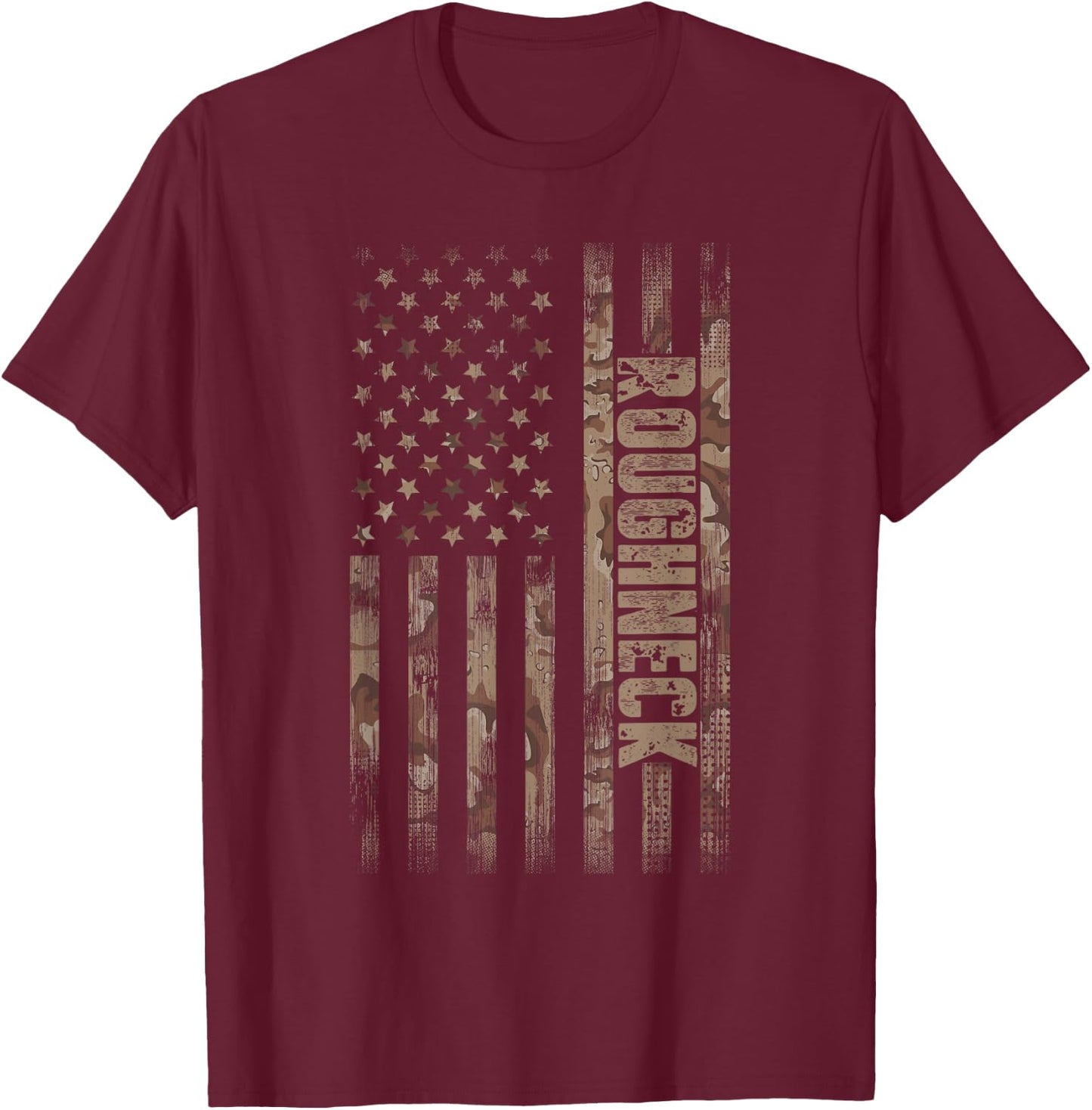 Roughneck American Flag Oilfield T-Shirt - T-Shirt | Maroon