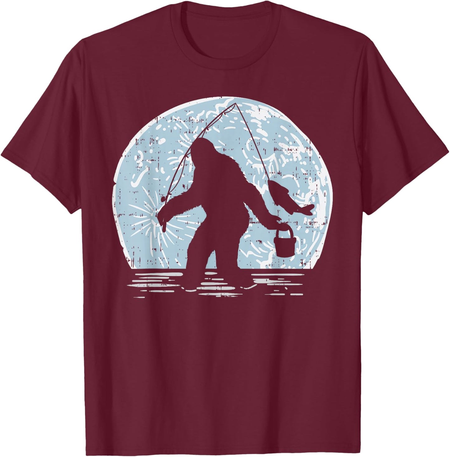 Bigfoot Sasquatch Fishing Moon Funny Fisherman Angler Gift T-Shirt - T-Shirt | Maroon