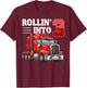 Rollin Into 3 Semi-Trailer Truck 3rd Bday 3 Years Old T-Shirt - T-Shirt | Maroon