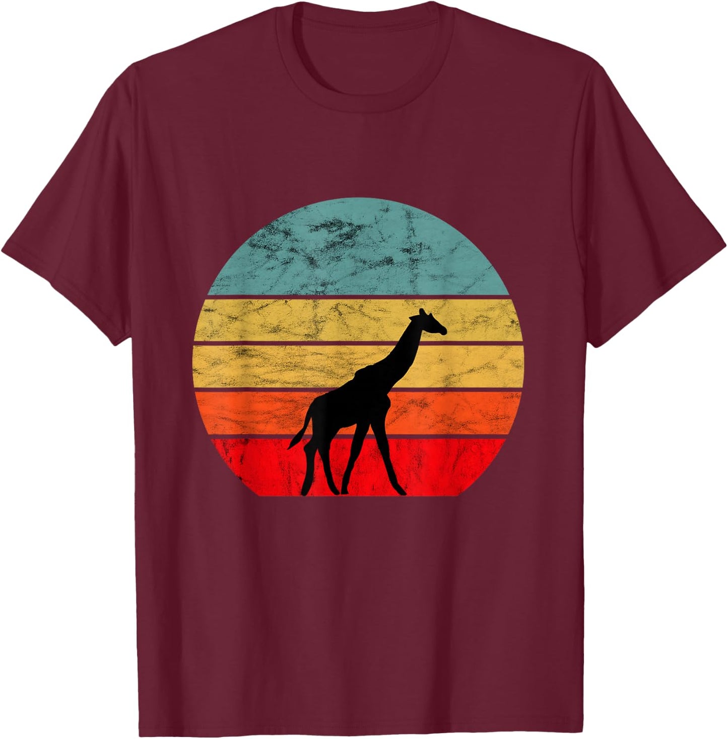 Giraffe Retro Vintage Sunset African Animals T-Shirt - T-Shirt | Maroon