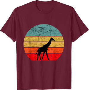 Giraffe Retro Vintage Sunset African Animals T-Shirt - T-Shirt | Maroon