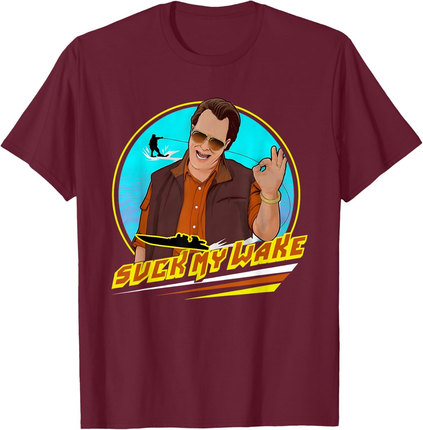 Suck My Wake Outdoors Vintage 70s Great T-Shirt - T-Shirt | Maroon