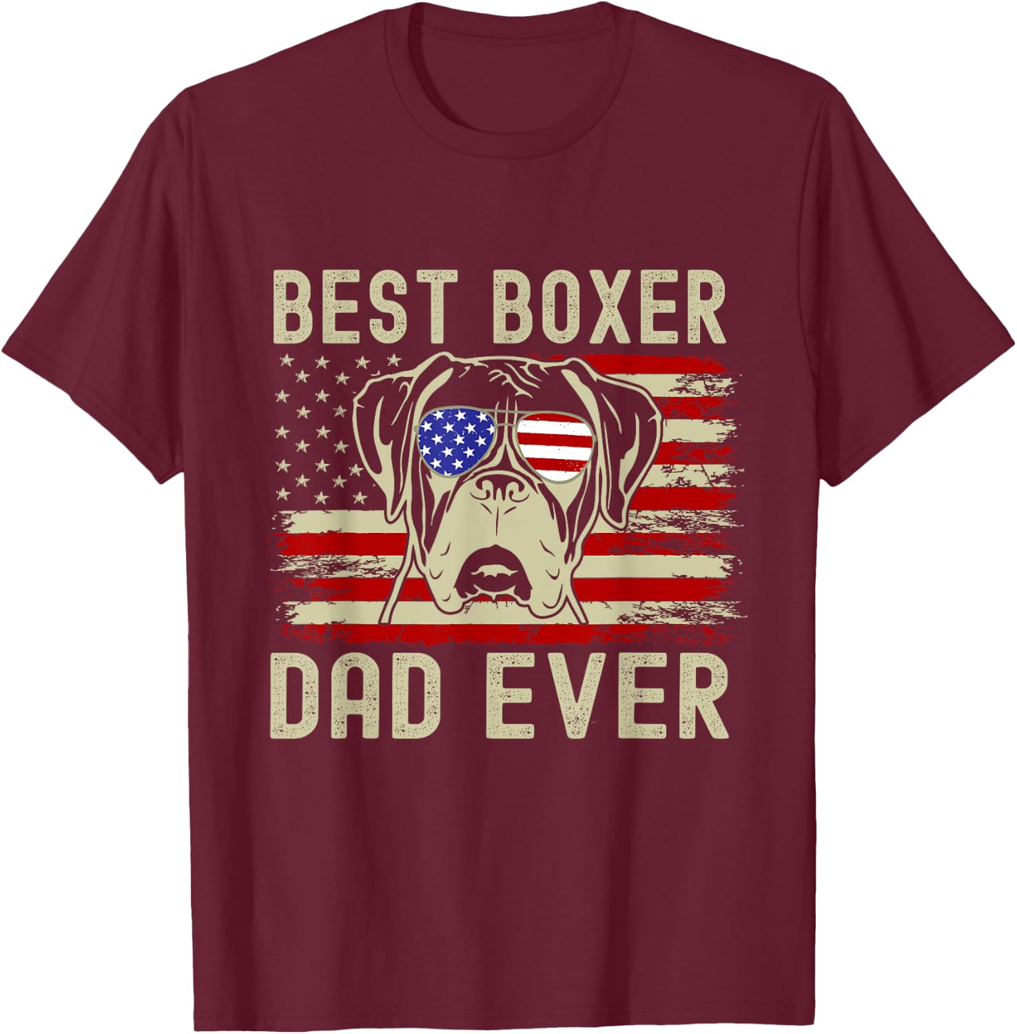 Best Boxer Dad Ever USA Flag Dog Lover Father's Day T-Shirt - T-Shirt | Maroon
