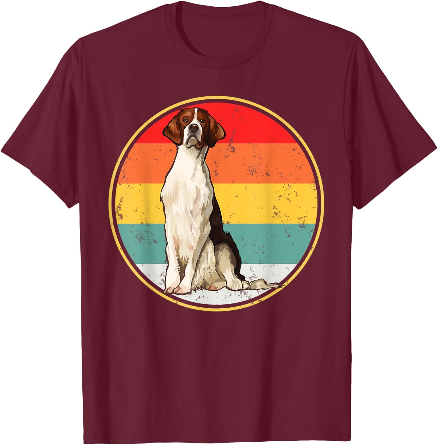 Vintage Retro Sunset Irish Red and White Setter Dog Women T-Shirt - T-Shirt | Maroon
