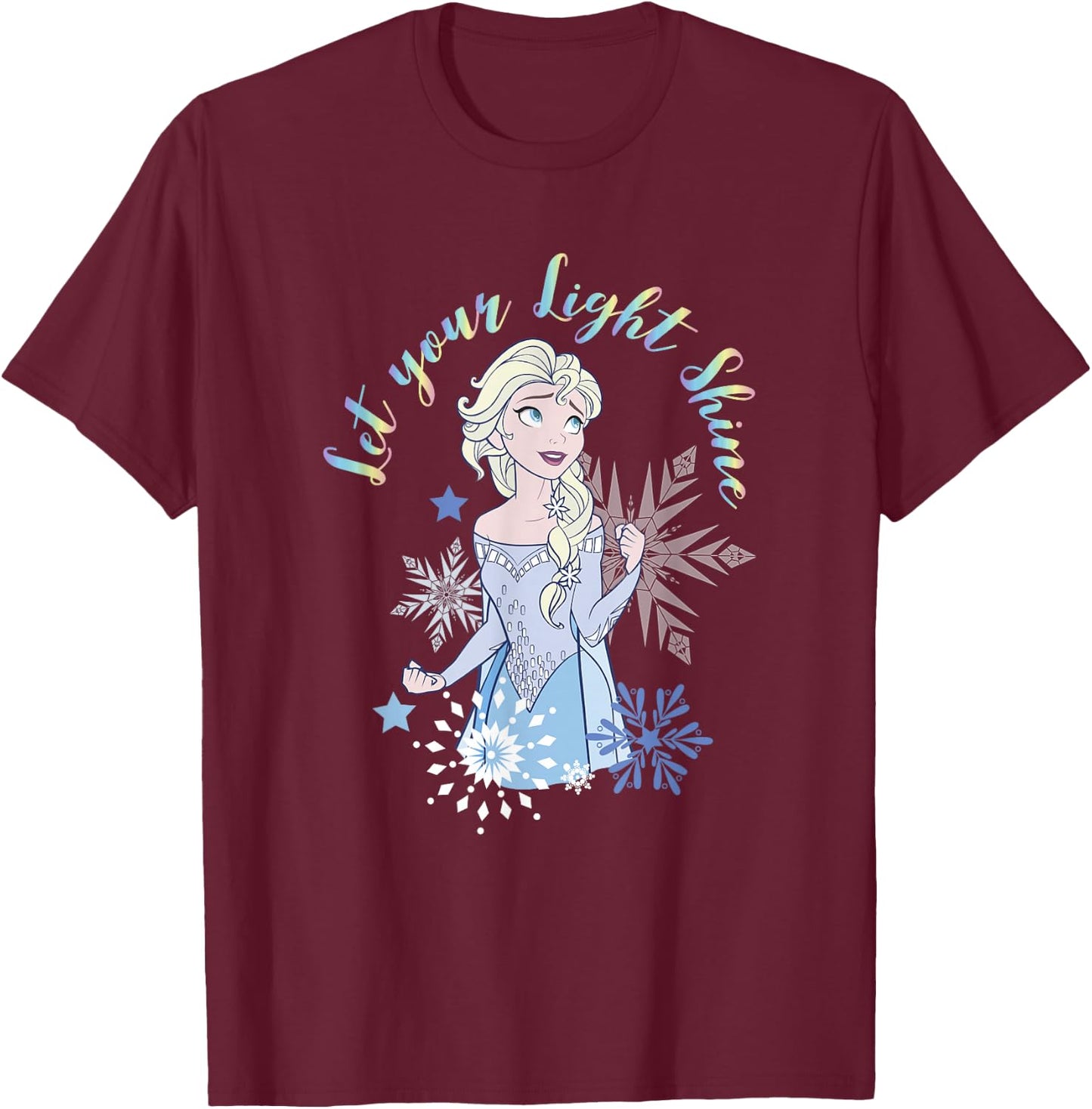 Disney Frozen Elsa Let Your Light Shine Rainbow Snowflake T-Shirt - T-Shirt | Maroon