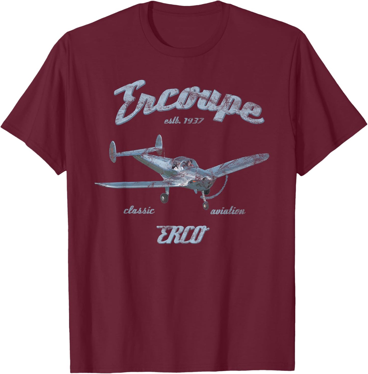Ercoupe Airplane Classic Aviation Pilot Vintage T-Shirt - T-Shirt | Maroon