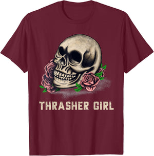 Thrasher Girl Thrasher Head Skull and Roses Graphic T-Shirt - T-Shirt | Maroon