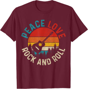 Peace Love & Rock & Roll Guitar Player Guitarist Vintage T-Shirt - T-Shirt | Maroon