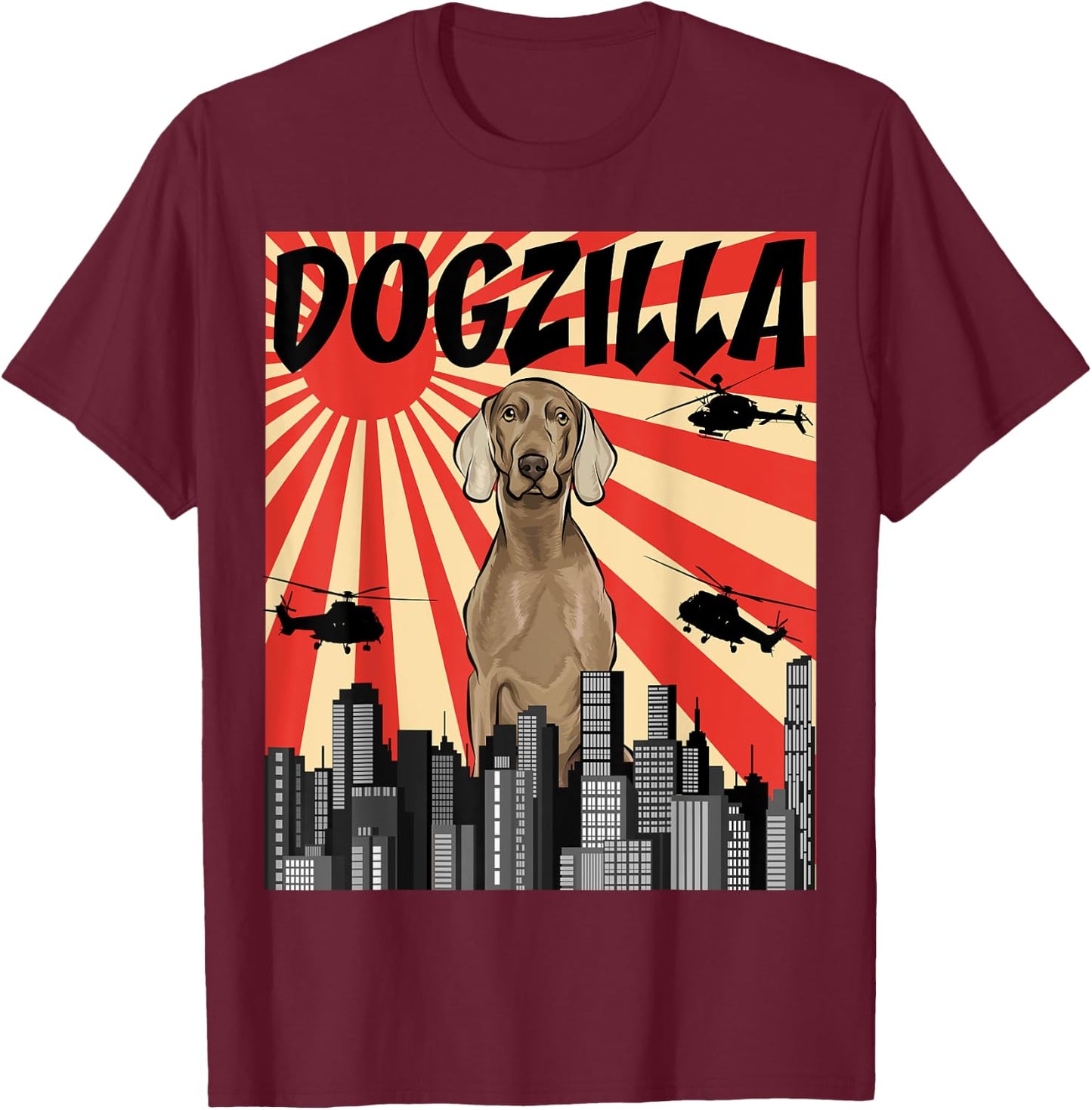 Funny Retro Japanese Dogzilla Weimaraner T-Shirt - T-Shirt | Maroon