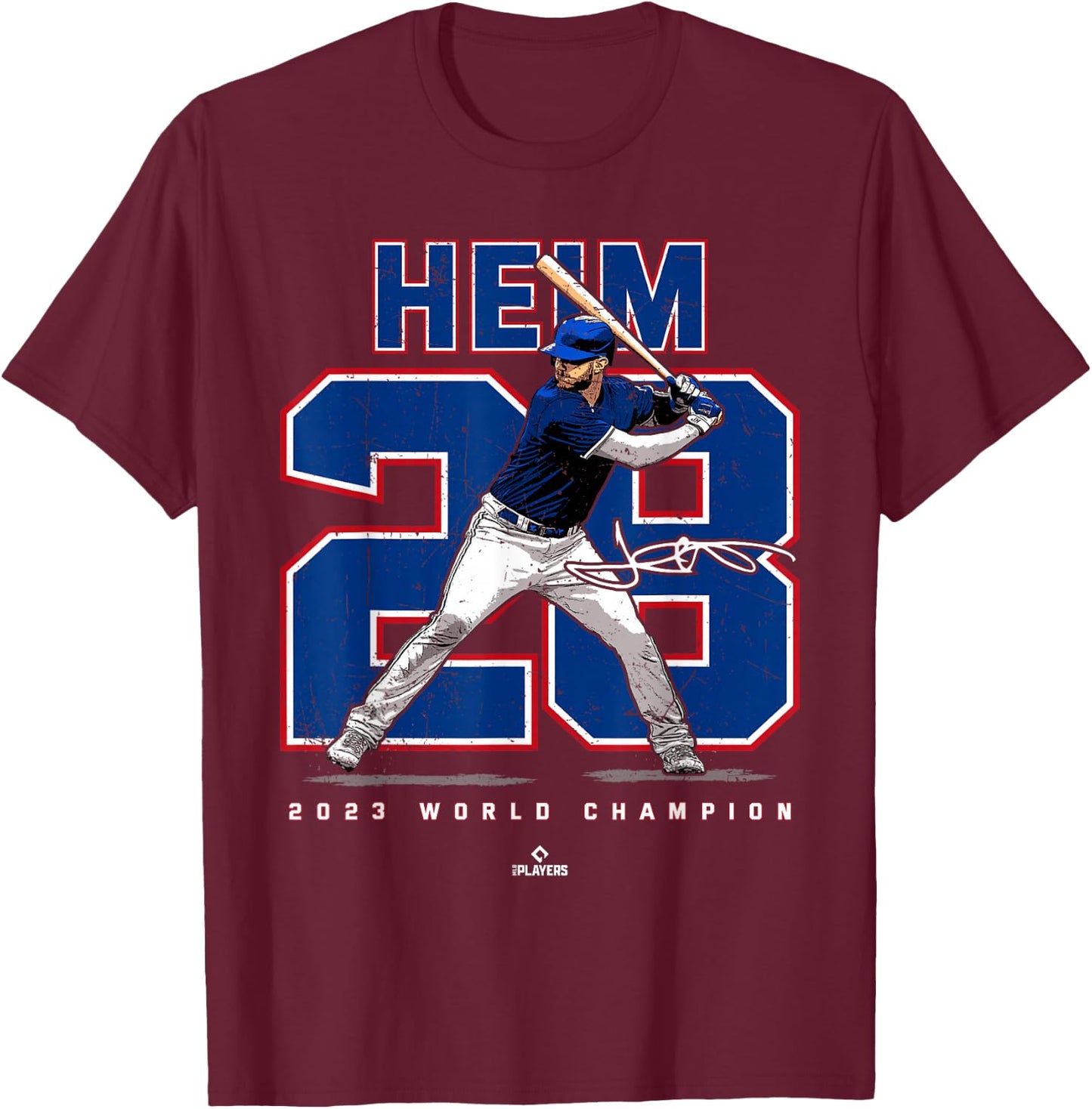 Player Number 2023 World Champion Jonah Heim Texas MLBPA T-Shirt - T-Shirt | Maroon