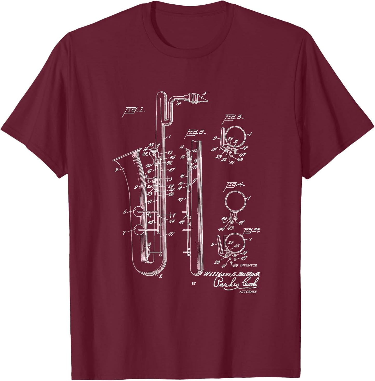 Saxophone Bari Sax Patent Style Cool Saxophonist T-Shirt - T-Shirt | Maroon