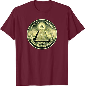 Dollar, all-seeing eye, symbol, masonic, pyramid, triangle T-Shirt - T-Shirt | Maroon