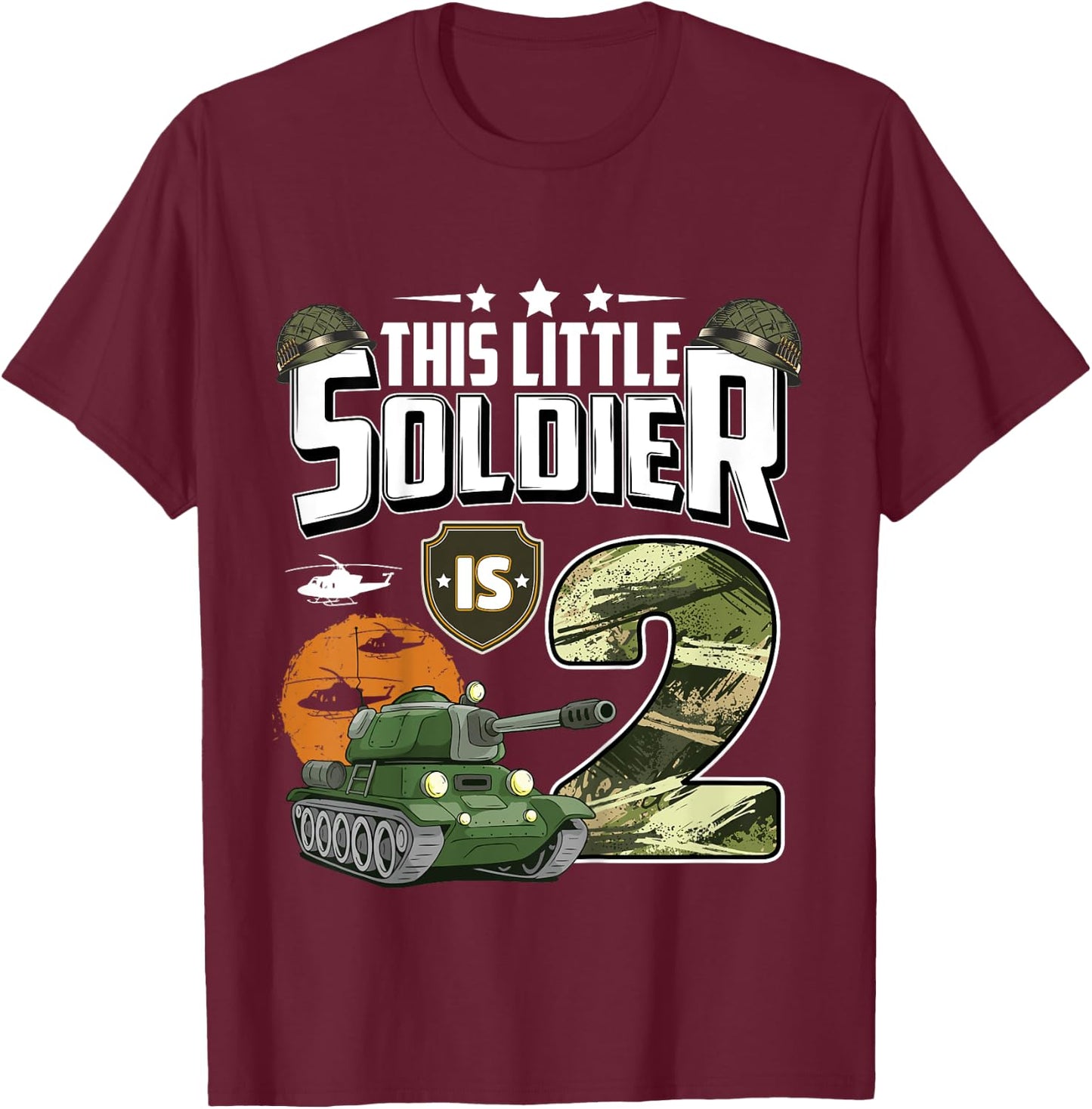 Kids 2 Year Old Soldier 2nd Birthday Military Themed Camo boys T-Shirt - T-Shirt | Maroon