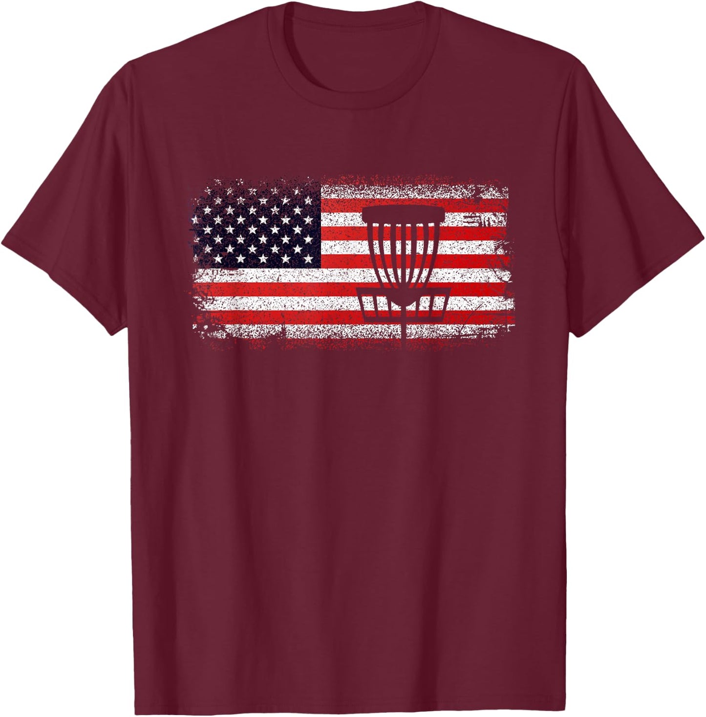Disc Golf American Flag - Red White and Blue Women Kids Men T-Shirt - T-Shirt | Maroon