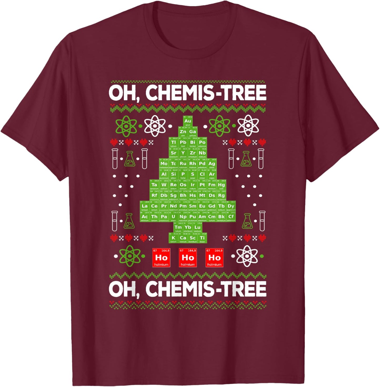 Periodic Table Tree Oh Chemistree Fun Chemistry Teacher Xmas Men Women Kids T-Shirt - T-Shirt | Maroon