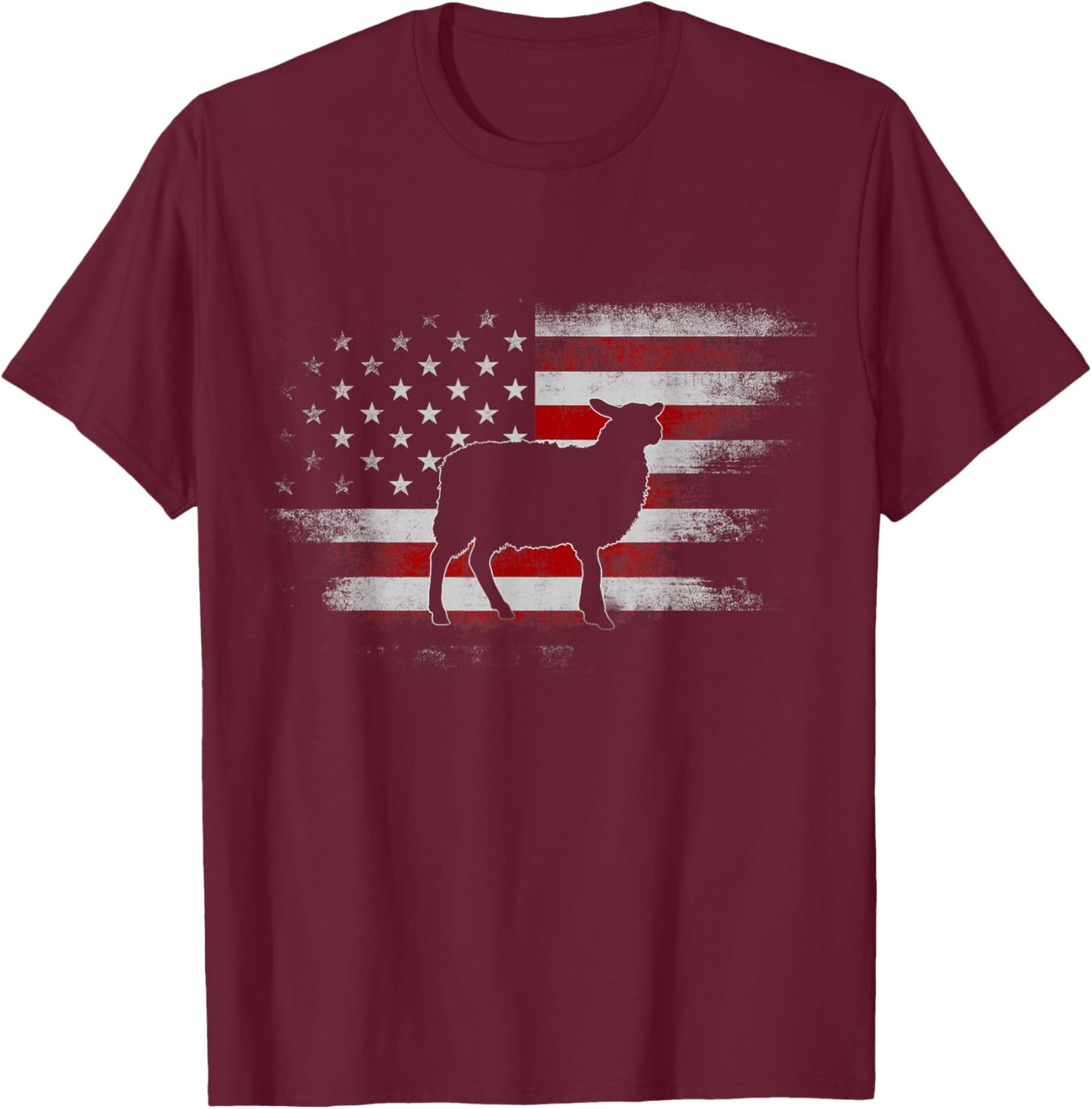 Farm Sheep 4th Of July Cool Sheep US Flag Vintage Design Women Kids Men T-Shirt - T-Shirt | Maroon