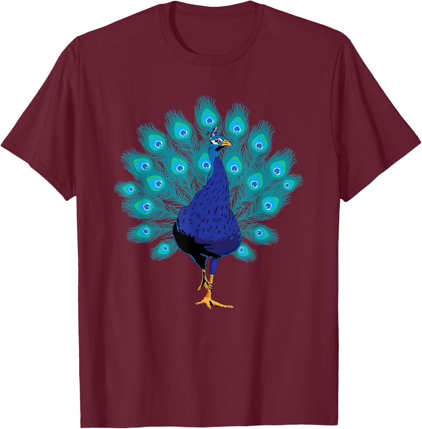 Blue Peacock Print Teal Feathers Bird Lover Men Women Gifts T-Shirt - T-Shirt | Maroon