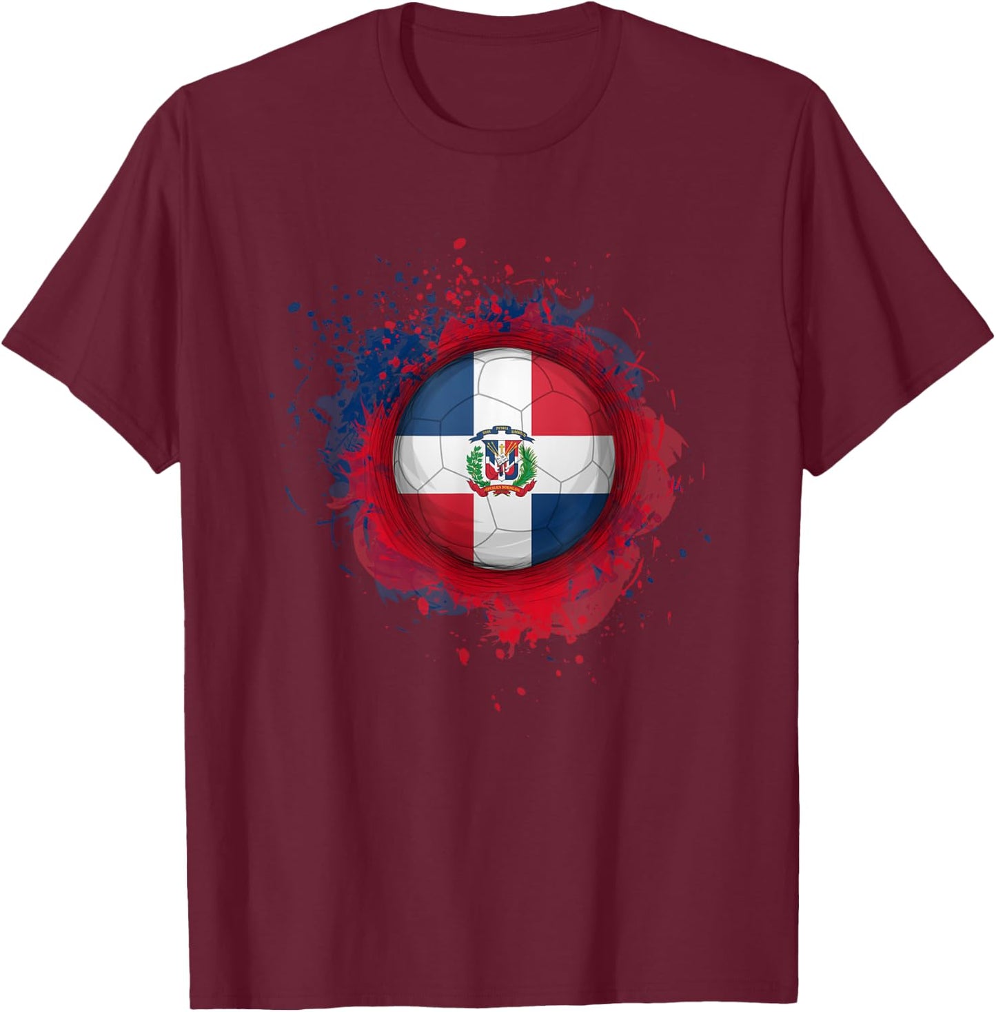 Proud Heritage Dominican Republic Flag Soccer Ball T-Shirt - T-Shirt | Maroon