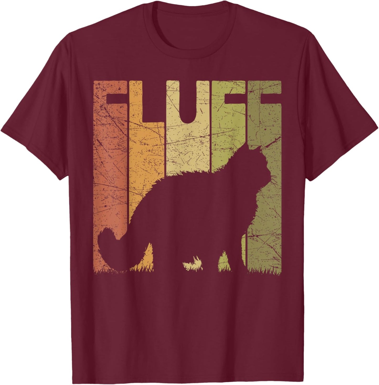 Cat Fluff Vintage Cat Lover Retro Cat Silhouette T-Shirt - T-Shirt | Maroon