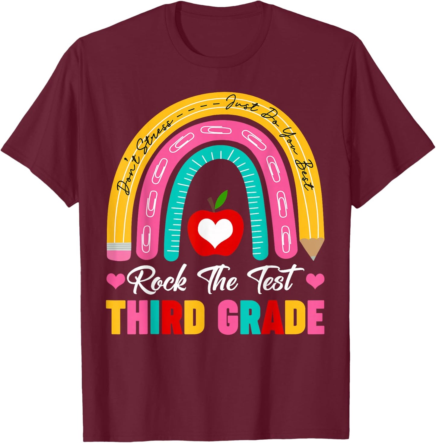 Rock The Test 3rd Third Grade Teacher Student Exam Test Day T-Shirt - T-Shirt | Maroon