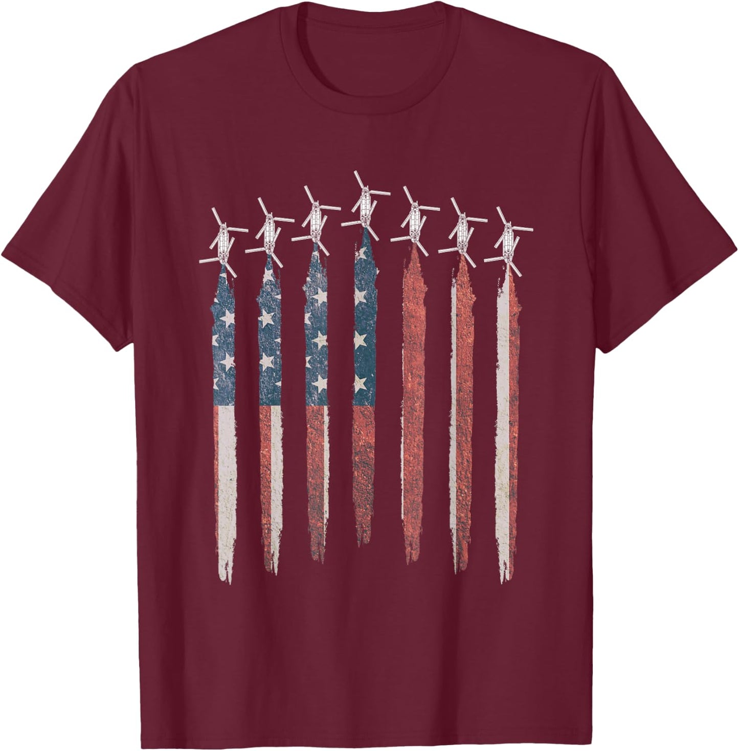 CH47 Chinook Helicopter American Flag Chinook Squadron T-Shirt - T-Shirt | Maroon