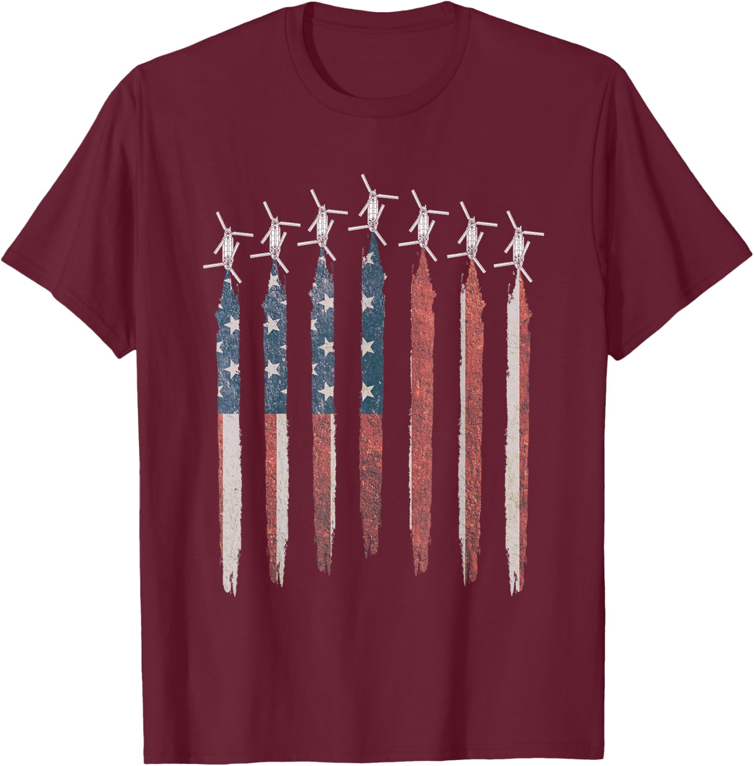 CH47 Chinook Helicopter American Flag Chinook Squadron T-Shirt - T-Shirt | Maroon