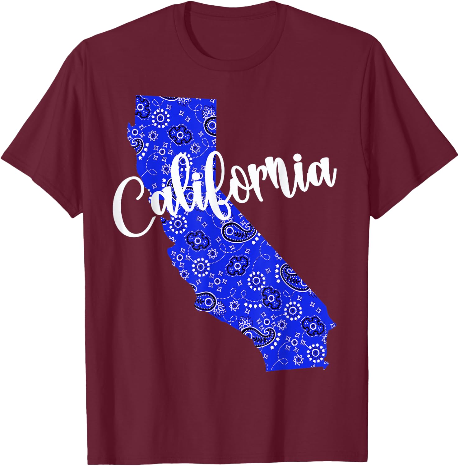 Bandana California Blue Bandanna Pattern State Pride T-Shirt - T-Shirt | Maroon