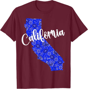 Bandana California Blue Bandanna Pattern State Pride T-Shirt - T-Shirt | Maroon