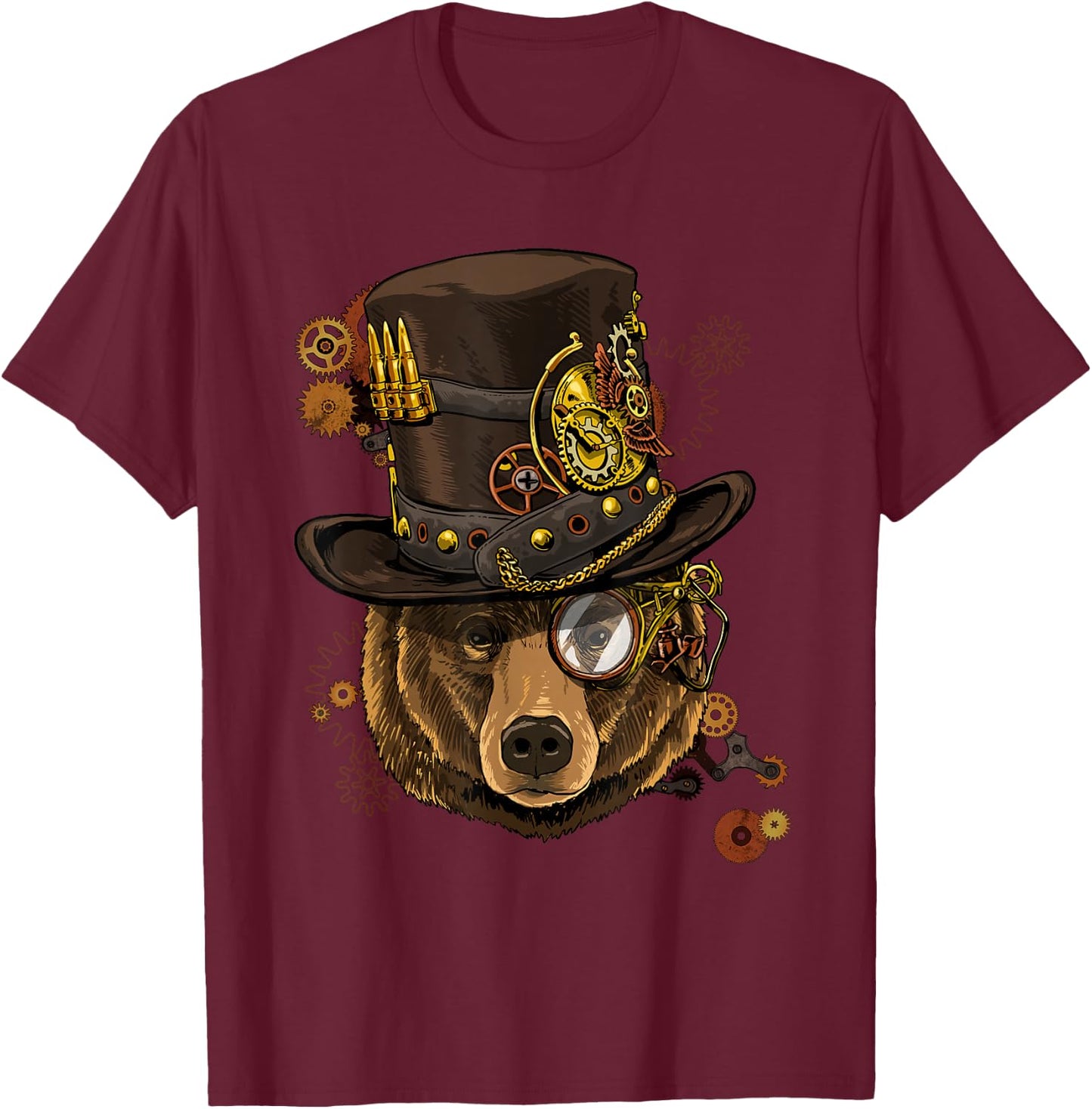 Steampunk Gears Grizzly Bear Face Zoo Animal Bear Lovers T-Shirt - T-Shirt | Maroon