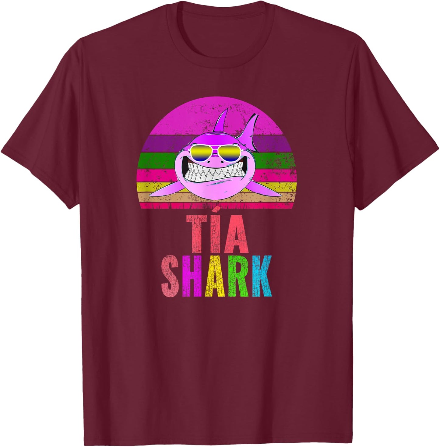 Tia Shark Funny Spanish Aunt Vintage T-Shirt - T-Shirt | Maroon