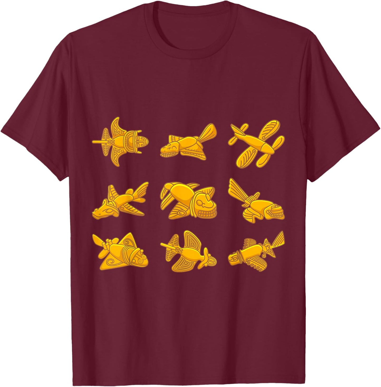 QUIMBAYA PLANE Ancient Alien Theory Quimbaya Artifact T-Shirt - T-Shirt | Maroon