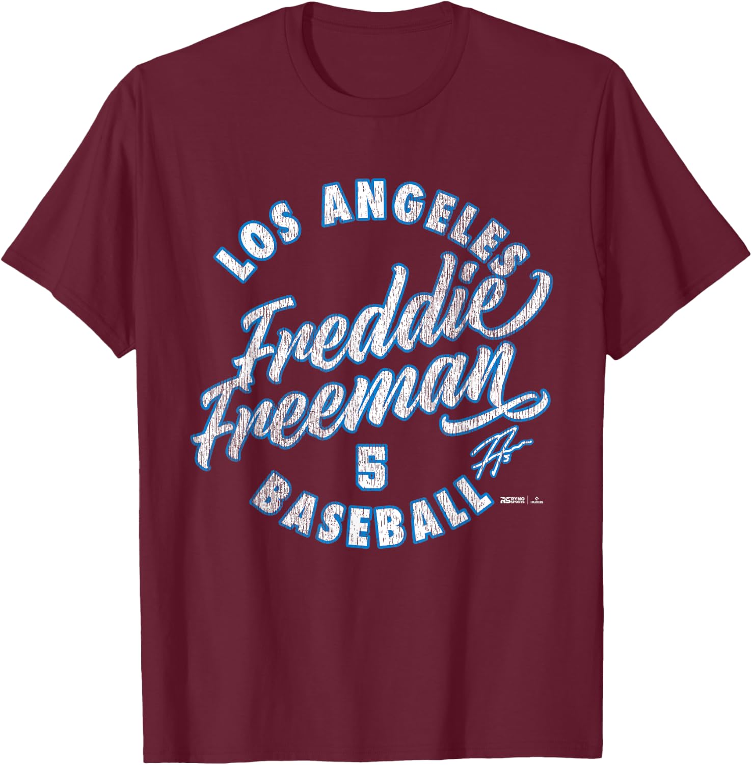 Freddie Freeman Los Angeles Baseball Vintage Cursive MLBPA T-Shirt - T-Shirt | Maroon
