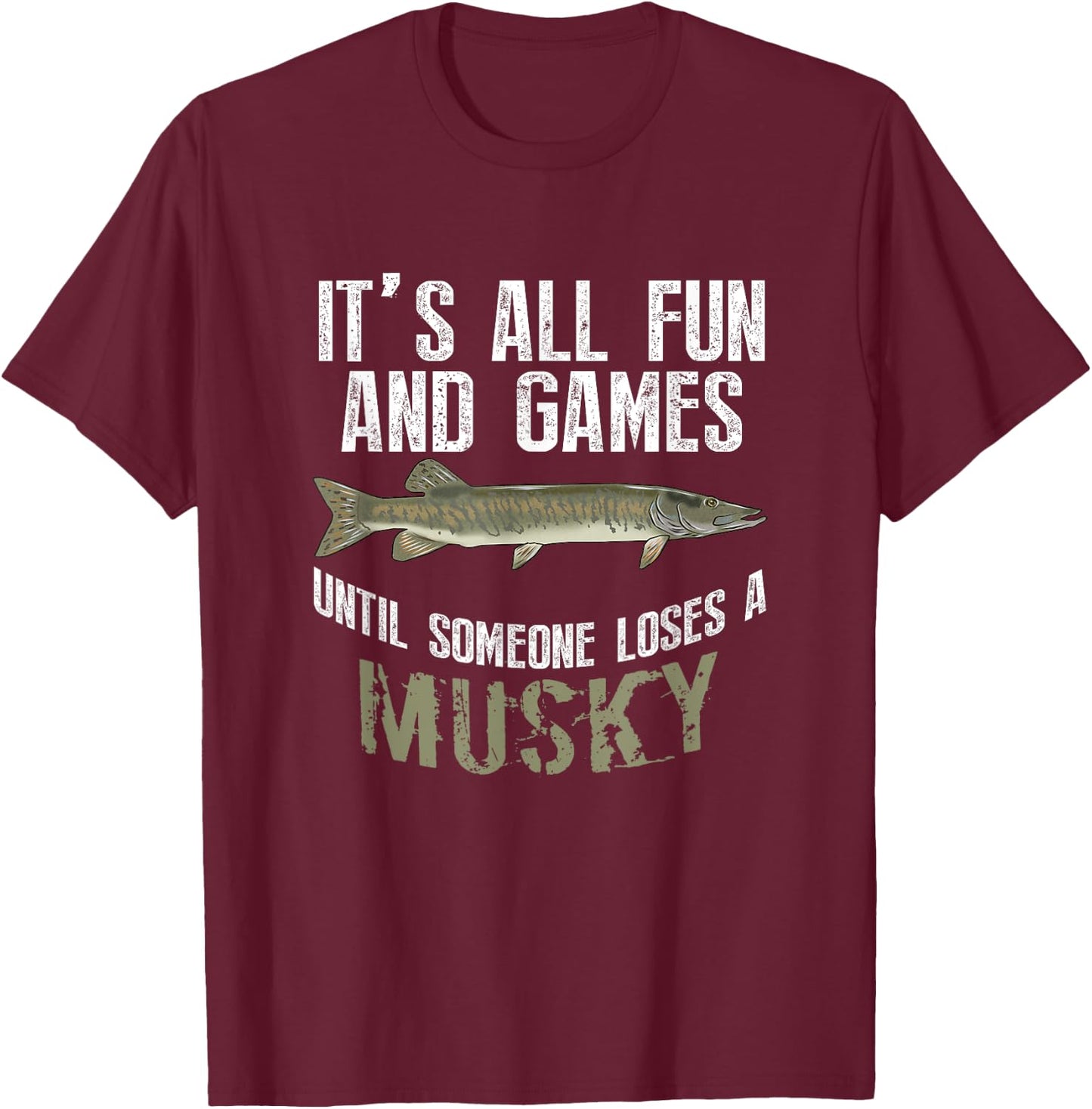Funny Musky Fishing Muskellunge Freshwater Fish Angler Gift T-Shirt - T-Shirt | Maroon