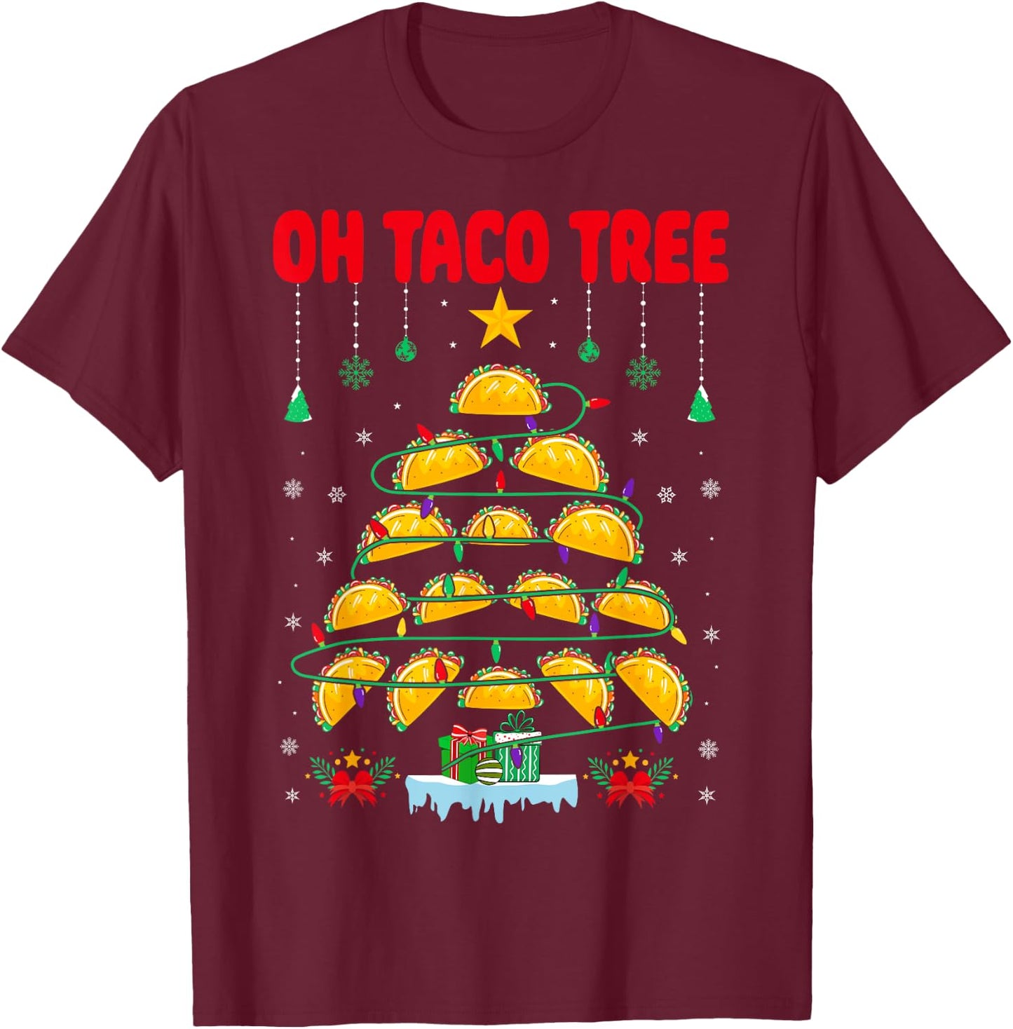 Oh Taco Tree Mexican Food Taco Lover Santa Christmas Taco T-Shirt - T-Shirt | Maroon