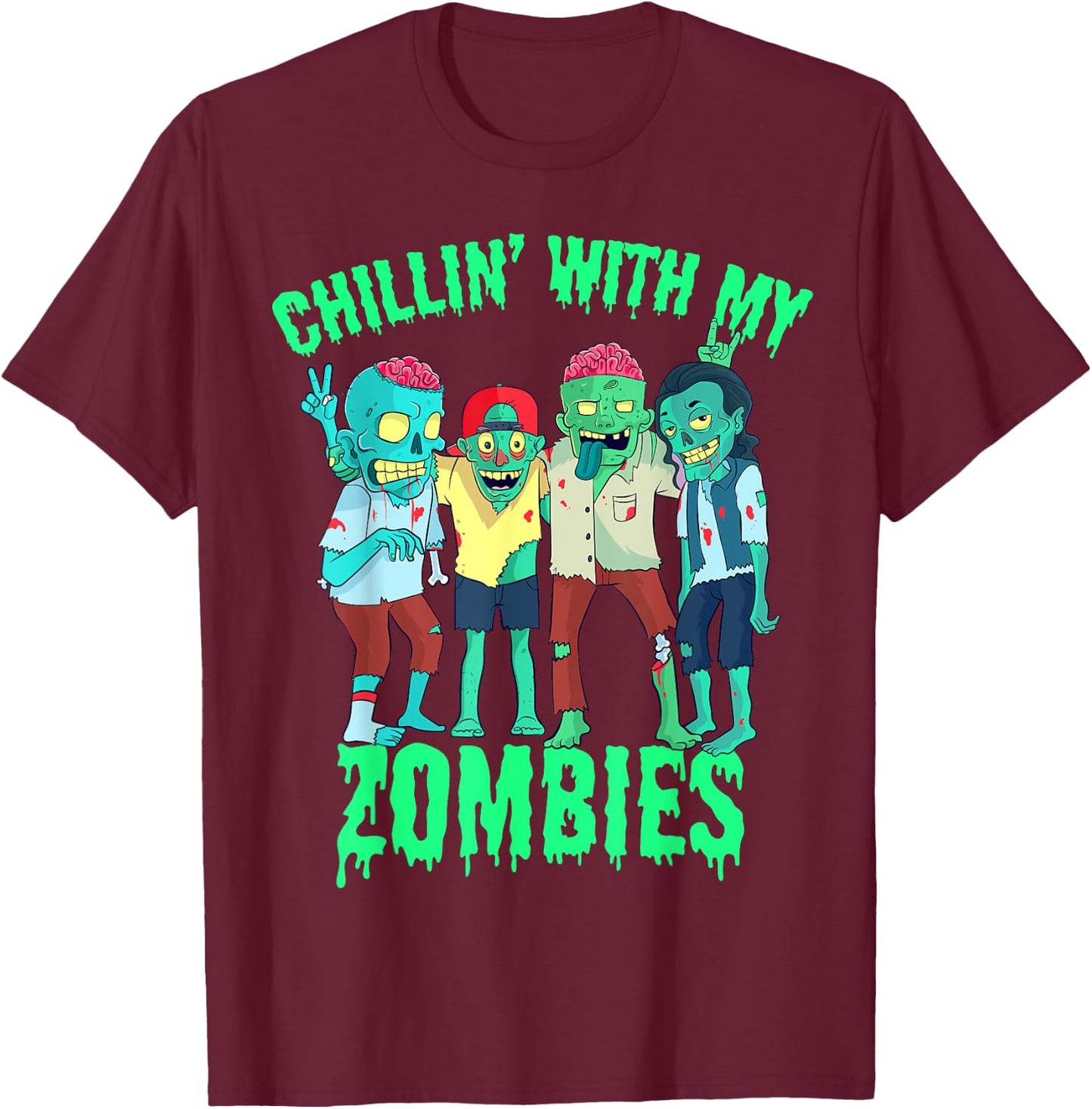Chillin with my Zombies Halloween Boys Kids Zombie T-Shirt - T-Shirt | Maroon