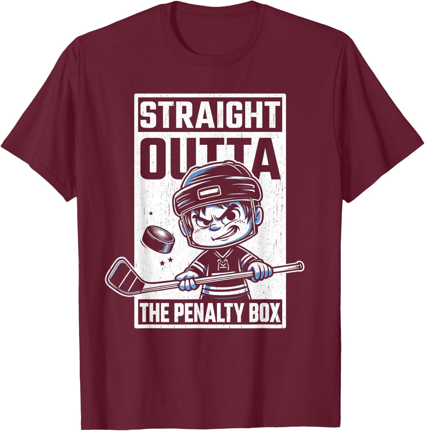 Straight Outta The Penalty Box Funny Boys Youth Kids Hockey T-Shirt - T-Shirt | Maroon