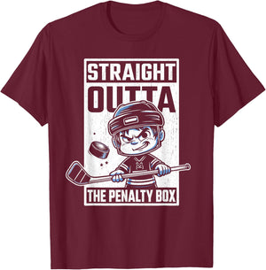 Straight Outta The Penalty Box Funny Boys Youth Kids Hockey T-Shirt - T-Shirt | Maroon