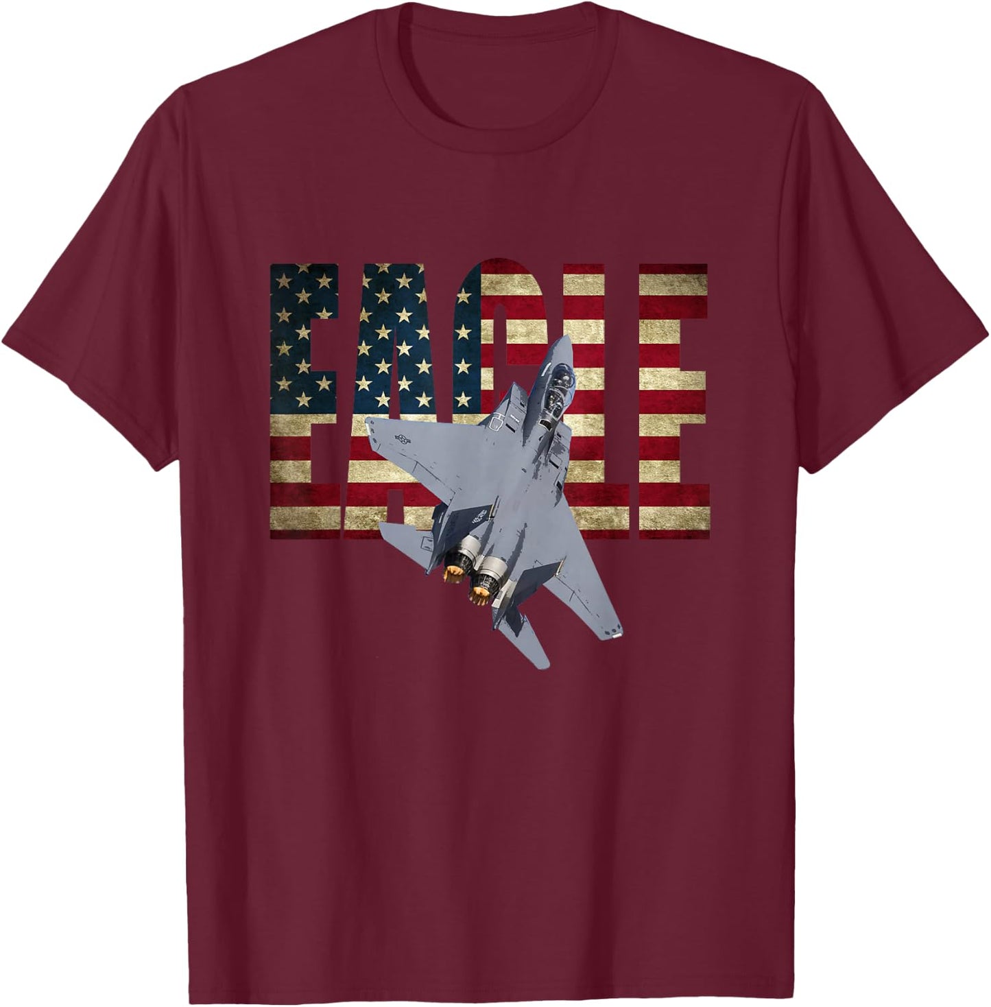 F-15 Eagle US American Flag T-Shirt - T-Shirt | Maroon