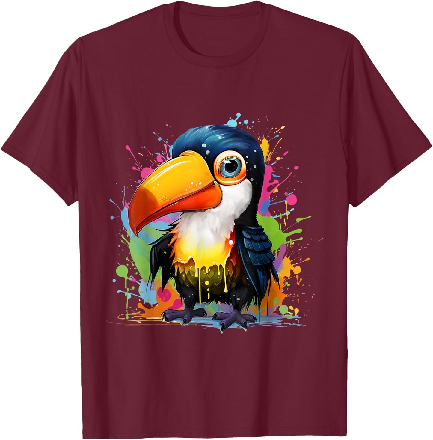 Small toucan with colorful splashes of paint T-Shirt - T-Shirt | Maroon