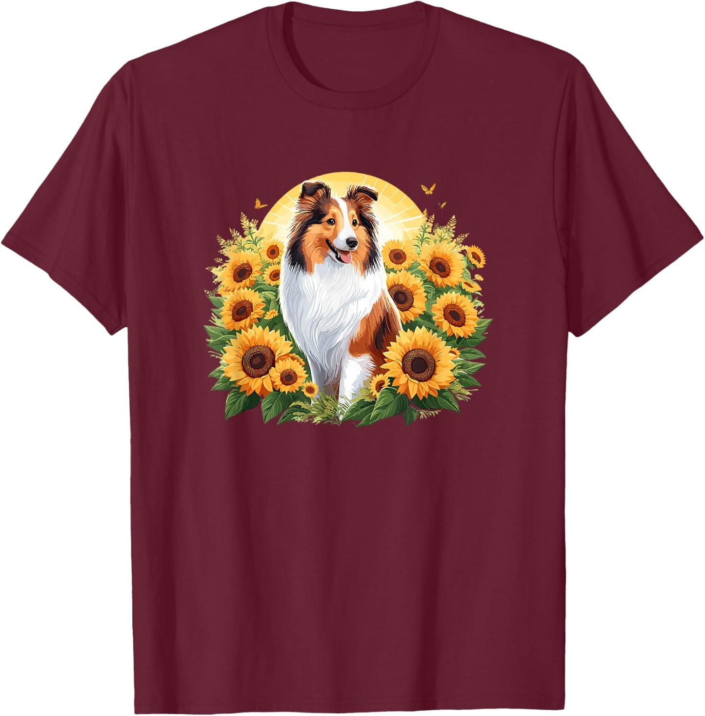 Girls Kids Owner Cute Flowers Shetland Sheepdog Lover T-Shirt - T-Shirt | Maroon
